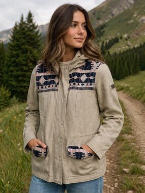 Tom Tailor Denim Utility Jacket Boho Aztec Hooded Cotton Size S